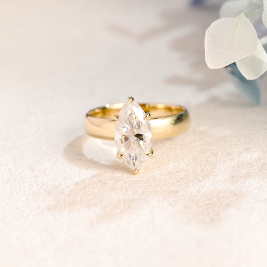 CausYou Marquise cut moissanite engagement ring Solid Gold 4mm Width Solitaire Marquise Cut Moissanite Engagement Ring