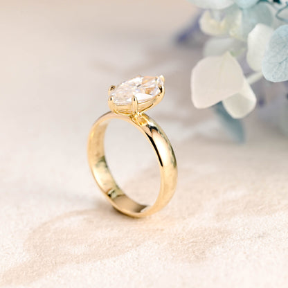 CausYou Marquise cut moissanite engagement ring Solid Gold 4mm Width Solitaire Marquise Cut Moissanite Engagement Ring