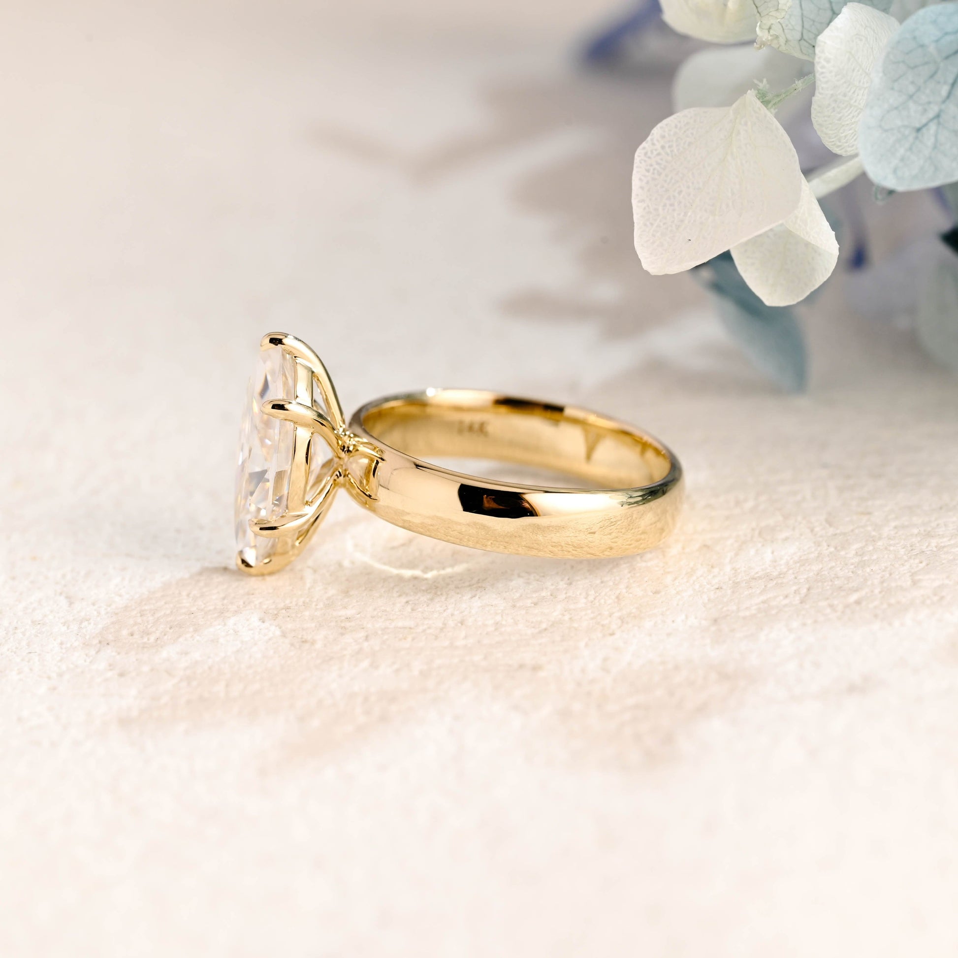 CausYou Marquise cut moissanite engagement ring Solid Gold 4mm Width Solitaire Marquise Cut Moissanite Engagement Ring