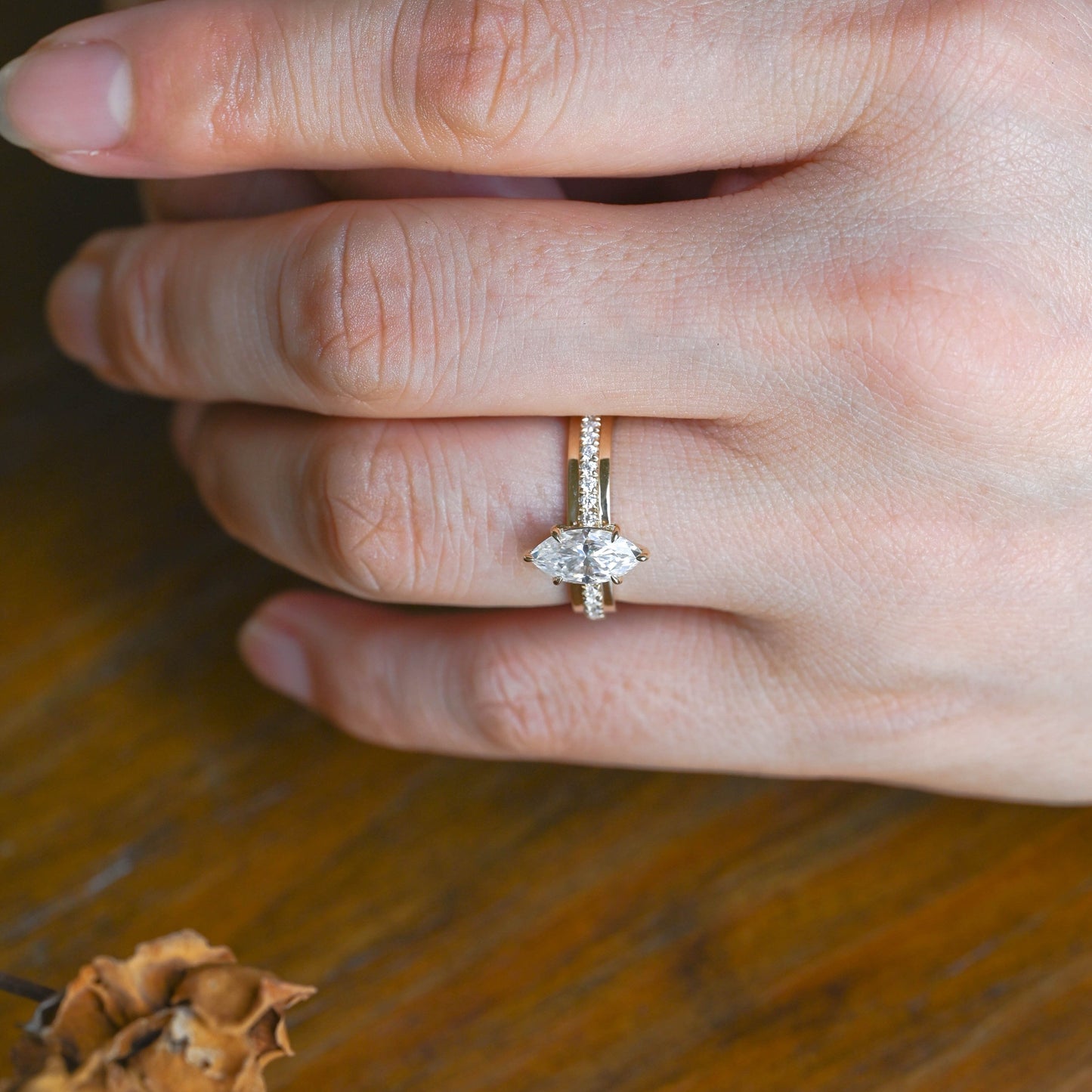CausYou Marquise cut moissanite engagement ring Solid Gold 4mm Width Thick Marquise Cut Moissanite Engagement Ring