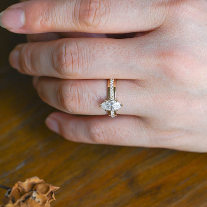 CausYou Marquise cut moissanite engagement ring Solid Gold 4mm Width Thick Marquise Cut Moissanite Engagement Ring