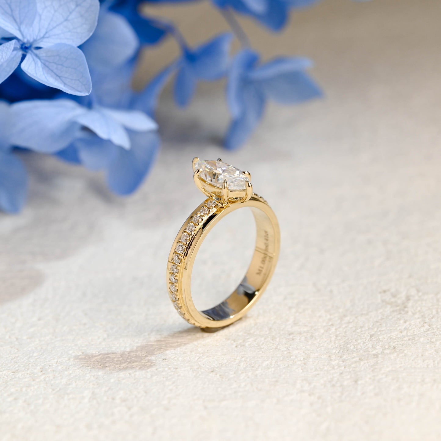 CausYou Marquise cut moissanite engagement ring Solid Gold 4mm Width Thick Marquise Cut Moissanite Engagement Ring