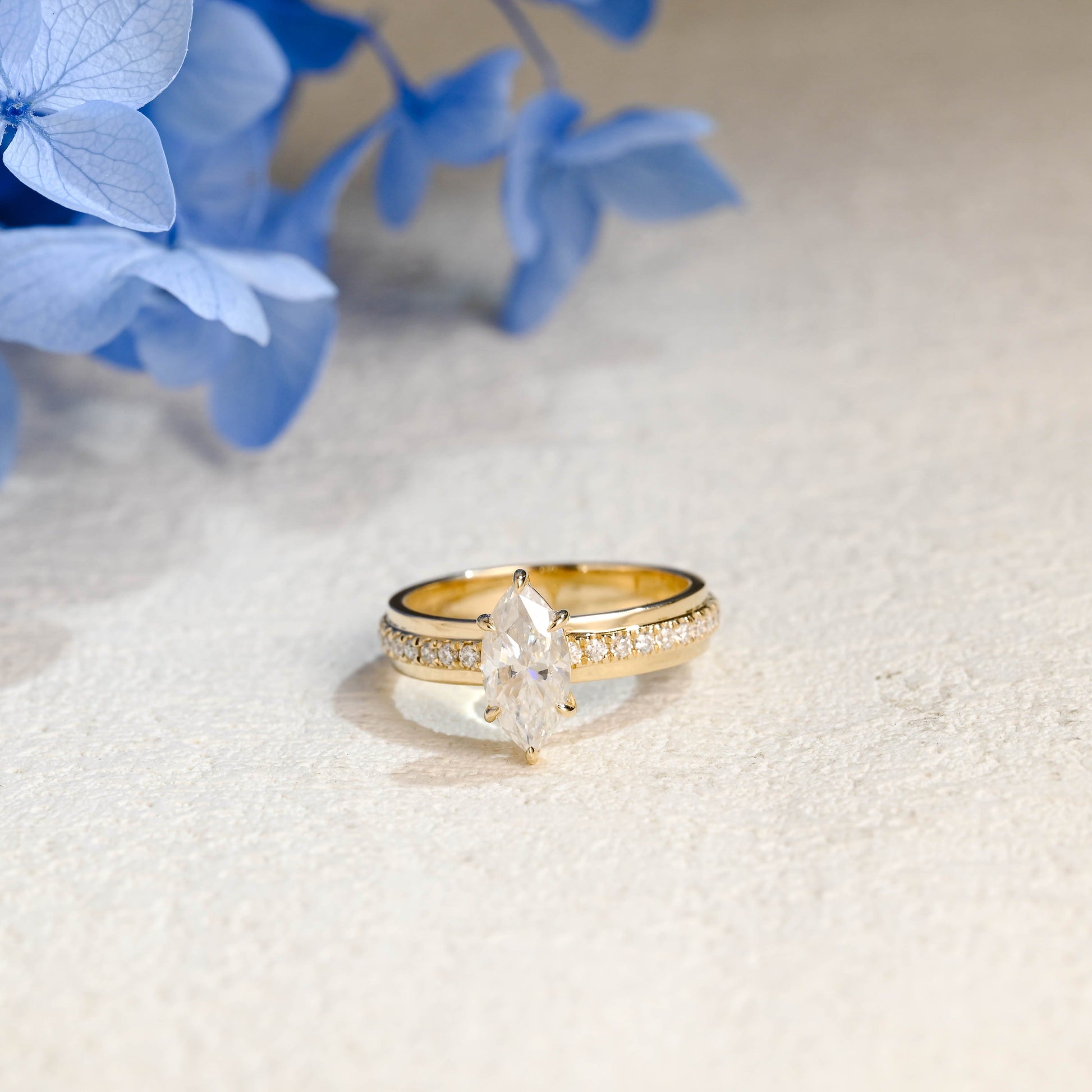 CausYou Marquise cut moissanite engagement ring Solid Gold 4mm Width Thick Marquise Cut Moissanite Engagement Ring