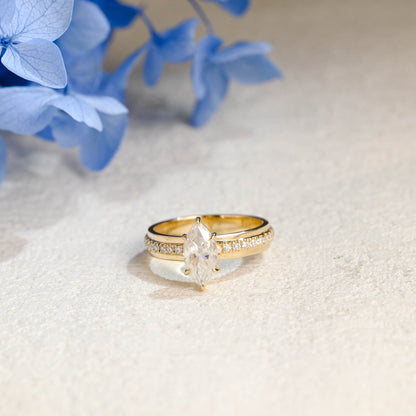 CausYou Marquise cut moissanite engagement ring Solid Gold 4mm Width Thick Marquise Cut Moissanite Engagement Ring