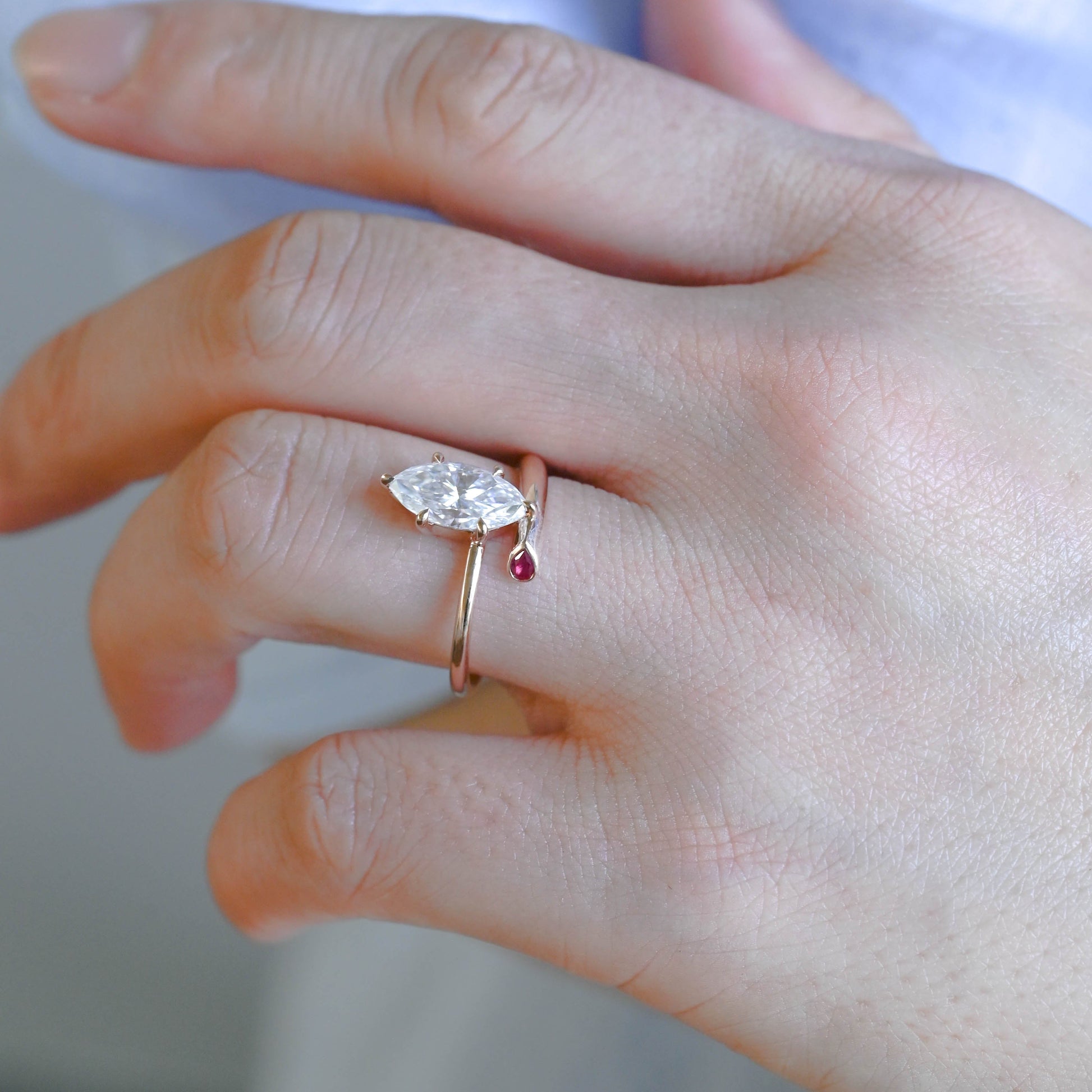 CausYou Marquise cut moissanite engagement ring Solid Gold Bypass Marquise Cut Moissanite Engagement Ring