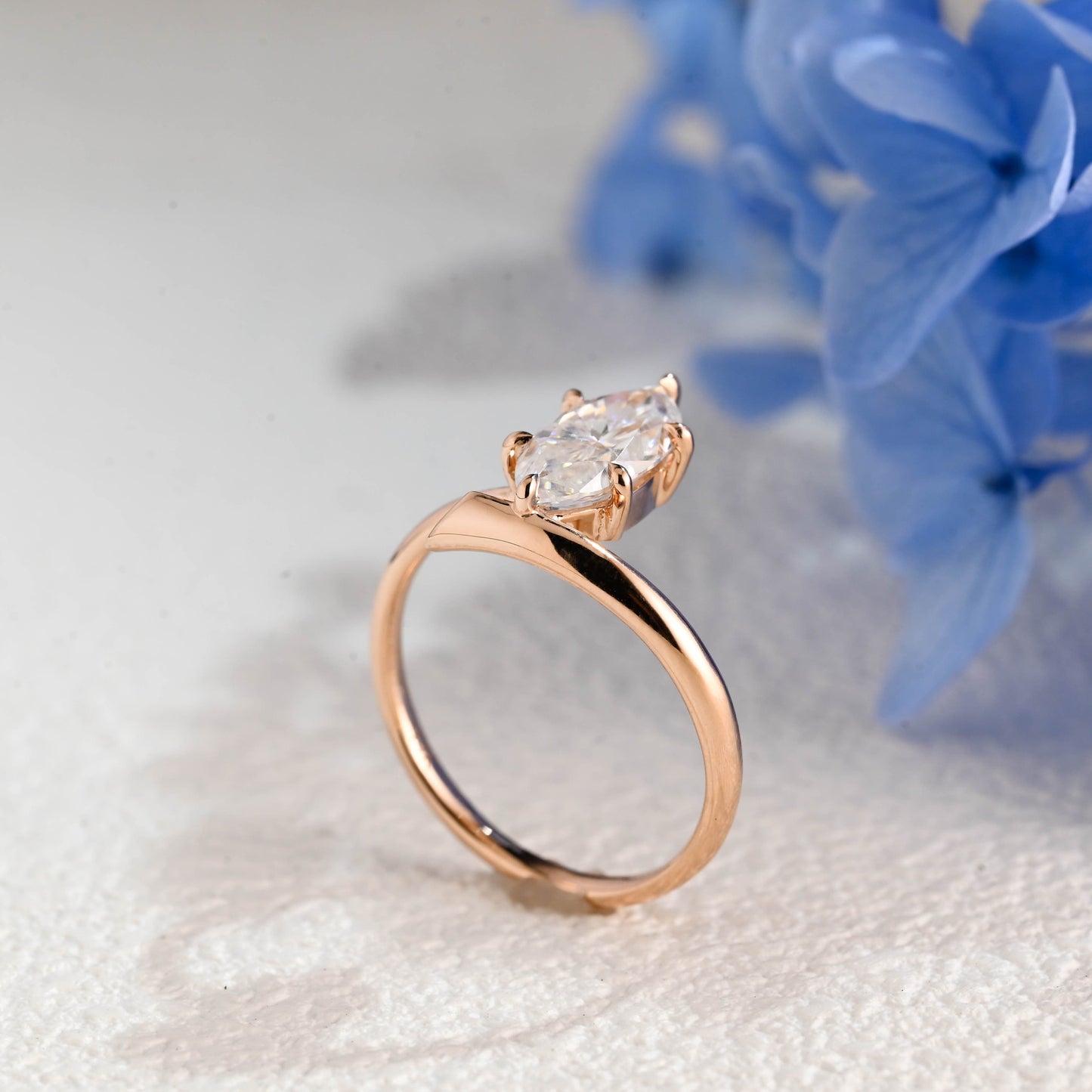 CausYou Marquise cut moissanite engagement ring Solid Gold Bypass Marquise Cut Moissanite Engagement Ring