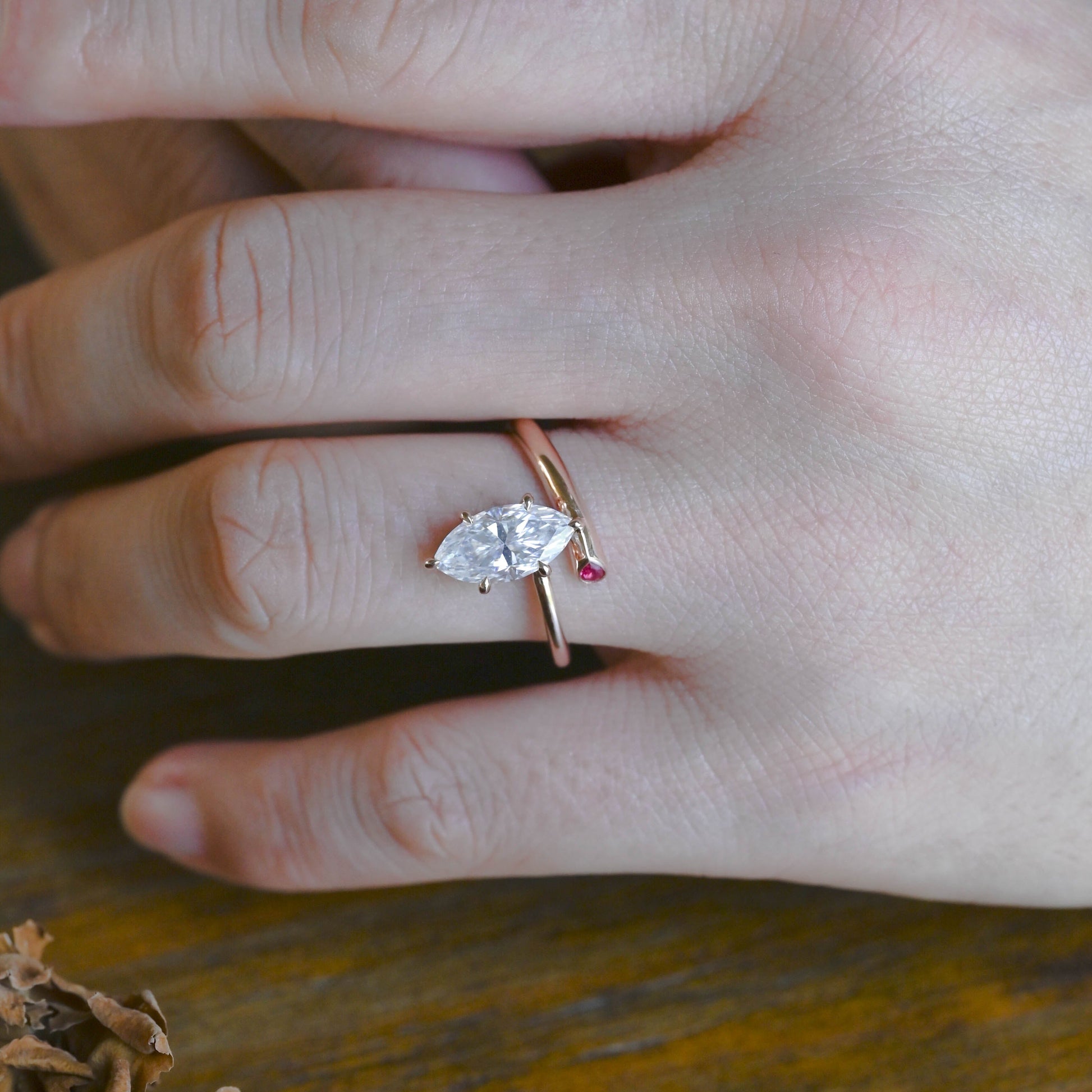 CausYou Marquise cut moissanite engagement ring Solid Gold Bypass Marquise Cut Moissanite Engagement Ring