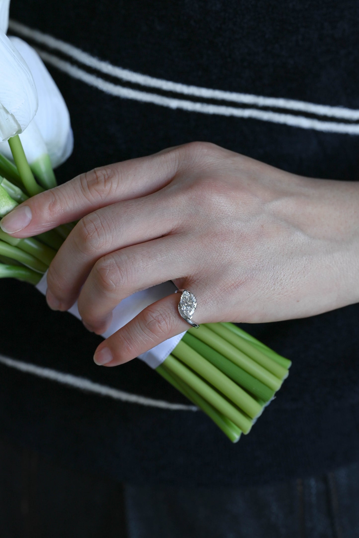 CausYou Marquise cut moissanite engagement ring Solid Gold Bypass Wave Marquise Cut Moissanite Engagement Ring