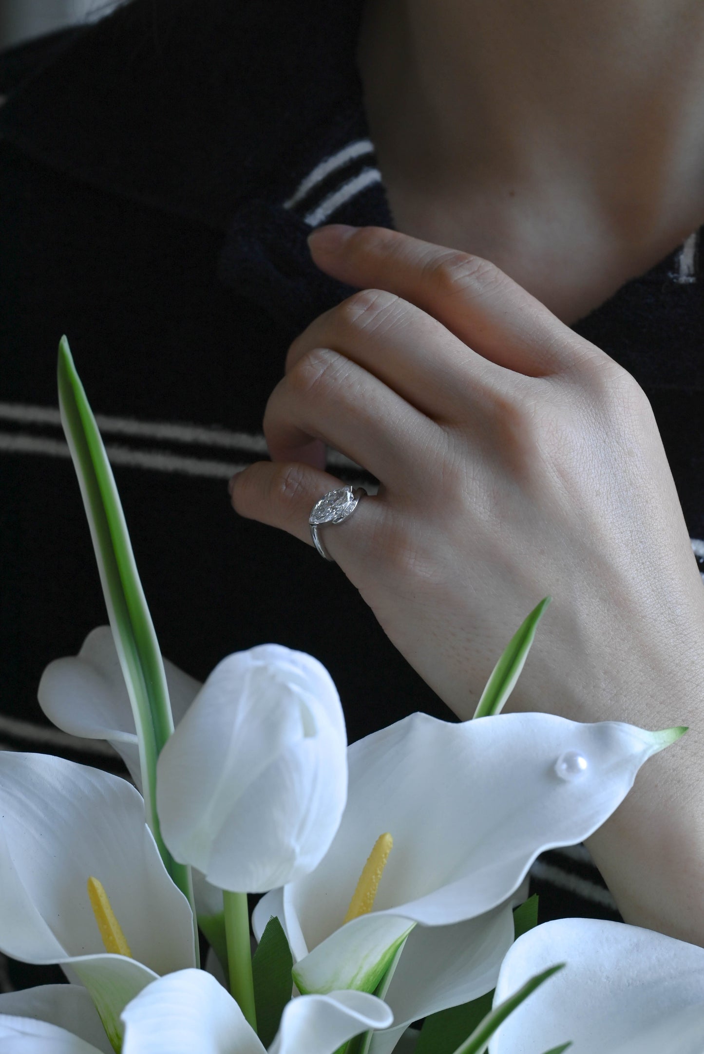 CausYou Marquise cut moissanite engagement ring Solid Gold Bypass Wave Marquise Cut Moissanite Engagement Ring