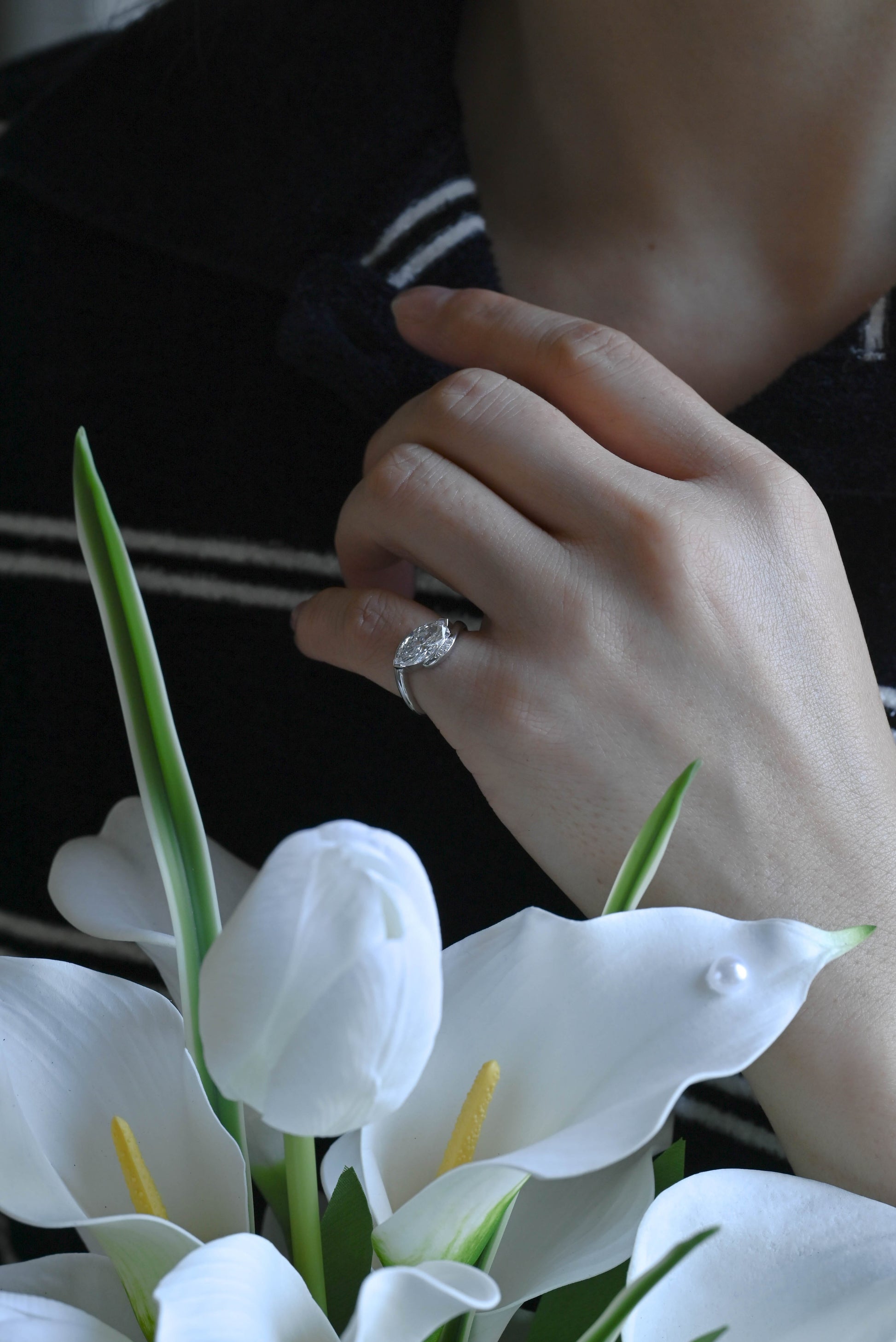 CausYou Marquise cut moissanite engagement ring Solid Gold Bypass Wave Marquise Cut Moissanite Engagement Ring