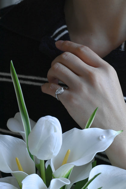 CausYou Marquise cut moissanite engagement ring Solid Gold Bypass Wave Marquise Cut Moissanite Engagement Ring