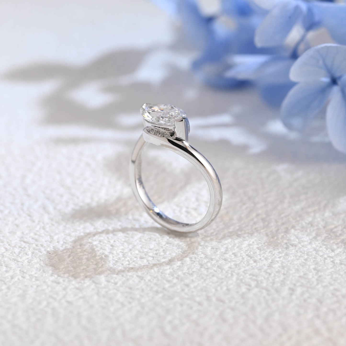 CausYou Marquise cut moissanite engagement ring Solid Gold Bypass Wave Marquise Cut Moissanite Engagement Ring