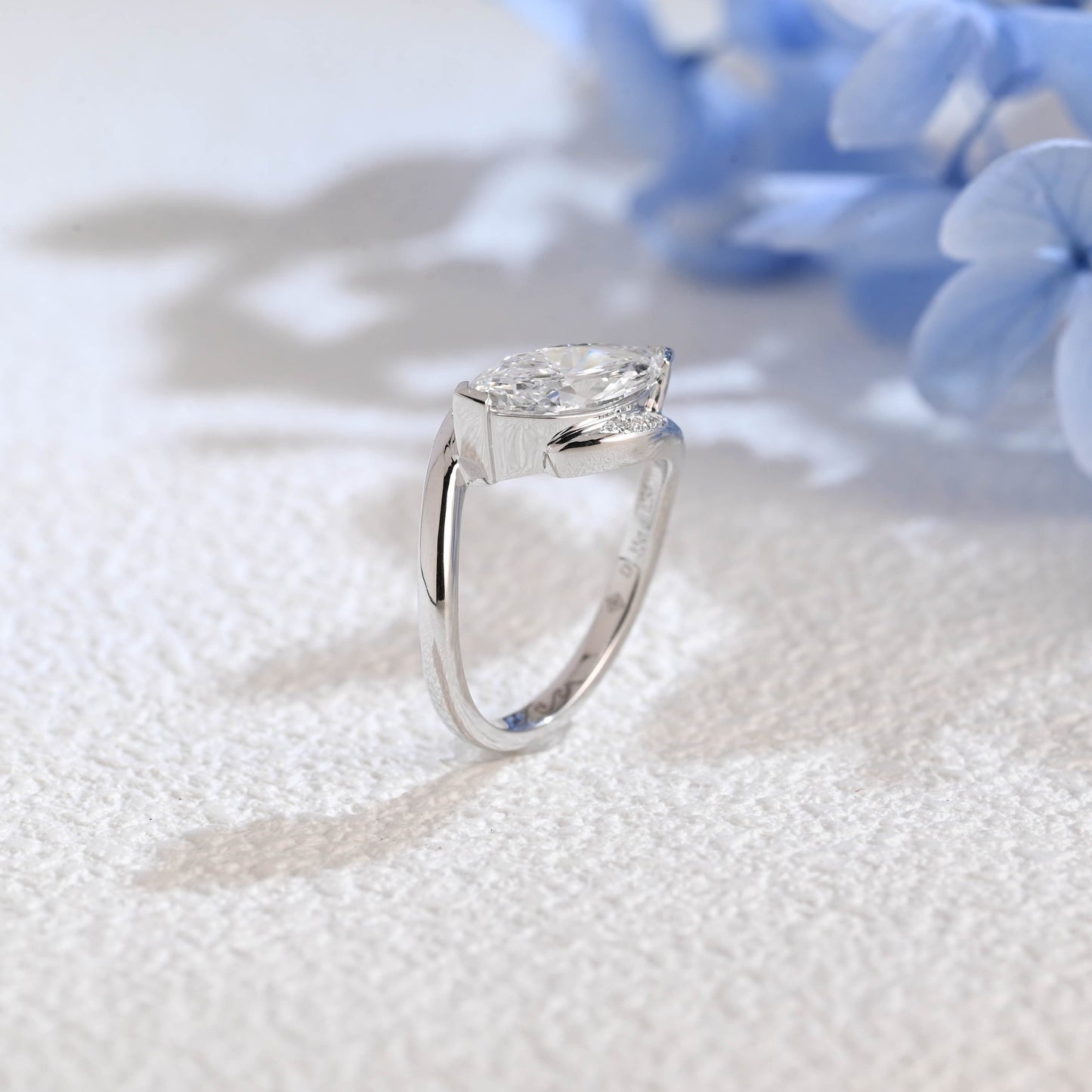 CausYou Marquise cut moissanite engagement ring Solid Gold Bypass Wave Marquise Cut Moissanite Engagement Ring