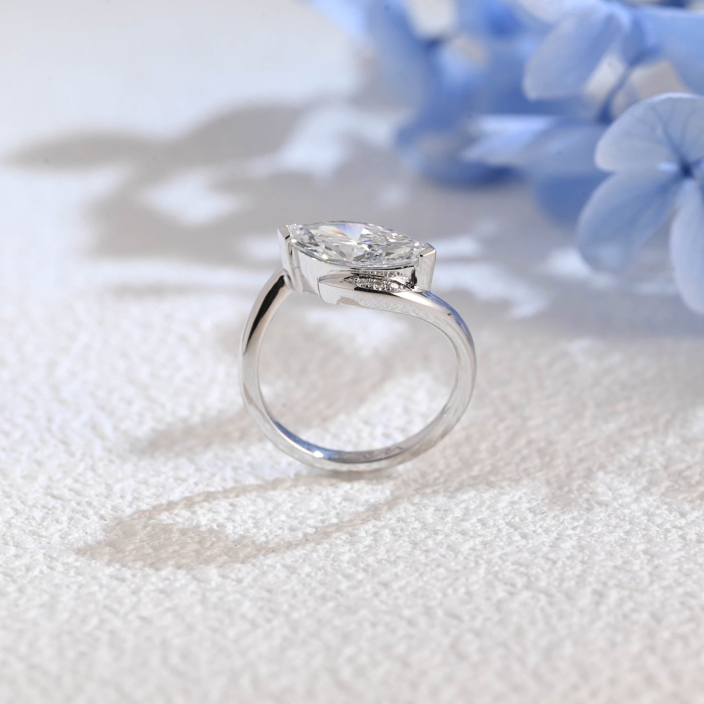 CausYou Marquise cut moissanite engagement ring Solid Gold Bypass Wave Marquise Cut Moissanite Engagement Ring