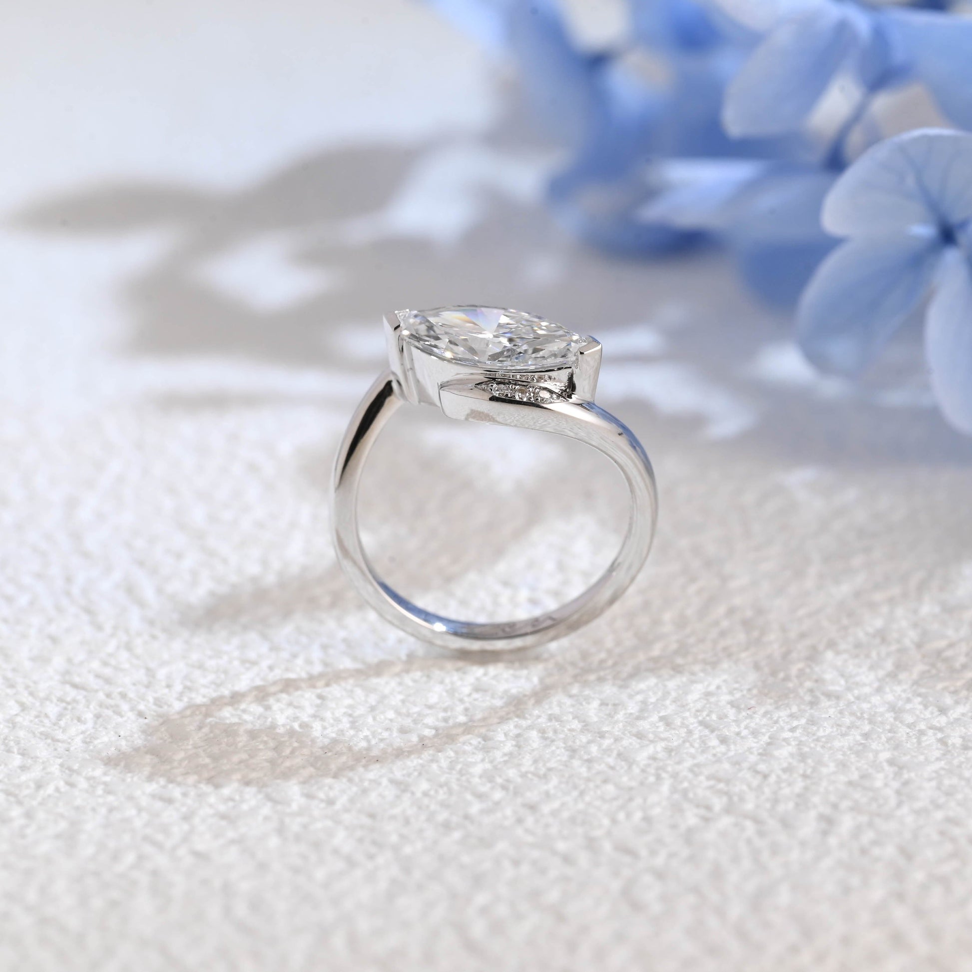 CausYou Marquise cut moissanite engagement ring Solid Gold Bypass Wave Marquise Cut Moissanite Engagement Ring