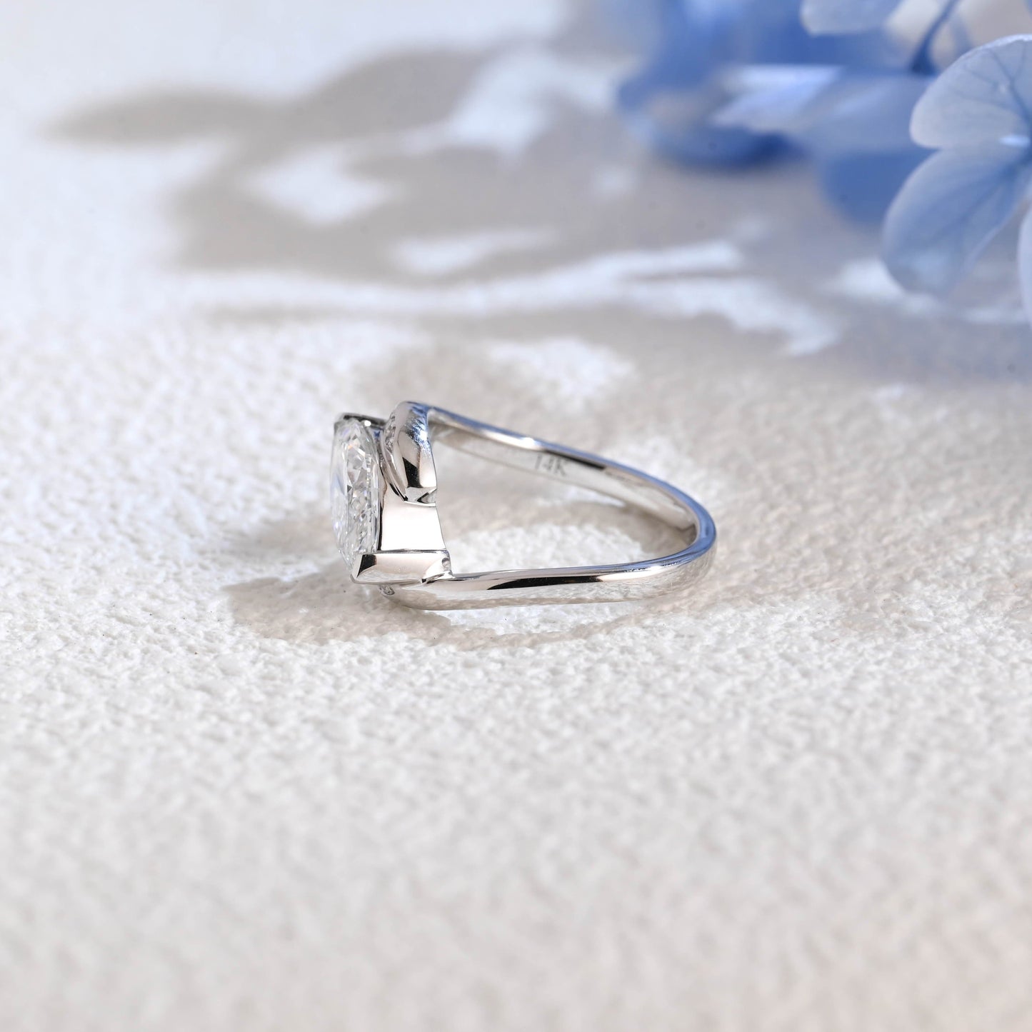 CausYou Marquise cut moissanite engagement ring Solid Gold Bypass Wave Marquise Cut Moissanite Engagement Ring