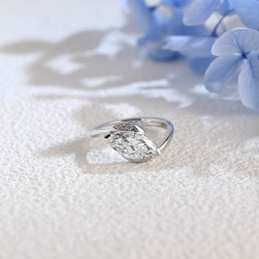 CausYou Marquise cut moissanite engagement ring Solid Gold Bypass Wave Marquise Cut Moissanite Engagement Ring