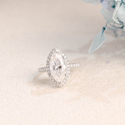 CausYou Marquise cut moissanite engagement ring Solid Gold Halo Marquise Cut Moissanite Engagement Ring