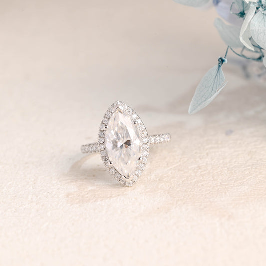 CausYou Marquise cut moissanite engagement ring Solid Gold Halo Marquise Cut Moissanite Engagement Ring