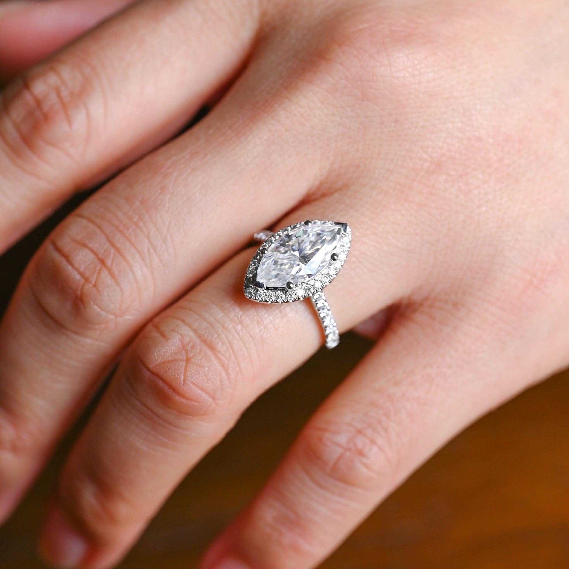 CausYou Marquise cut moissanite engagement ring Solid Gold Halo Marquise Cut Moissanite Engagement Ring