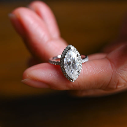 CausYou Marquise cut moissanite engagement ring Solid Gold Halo Marquise Cut Moissanite Engagement Ring