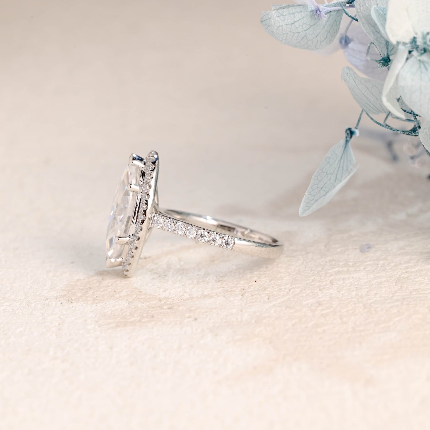CausYou Marquise cut moissanite engagement ring Solid Gold Halo Marquise Cut Moissanite Engagement Ring