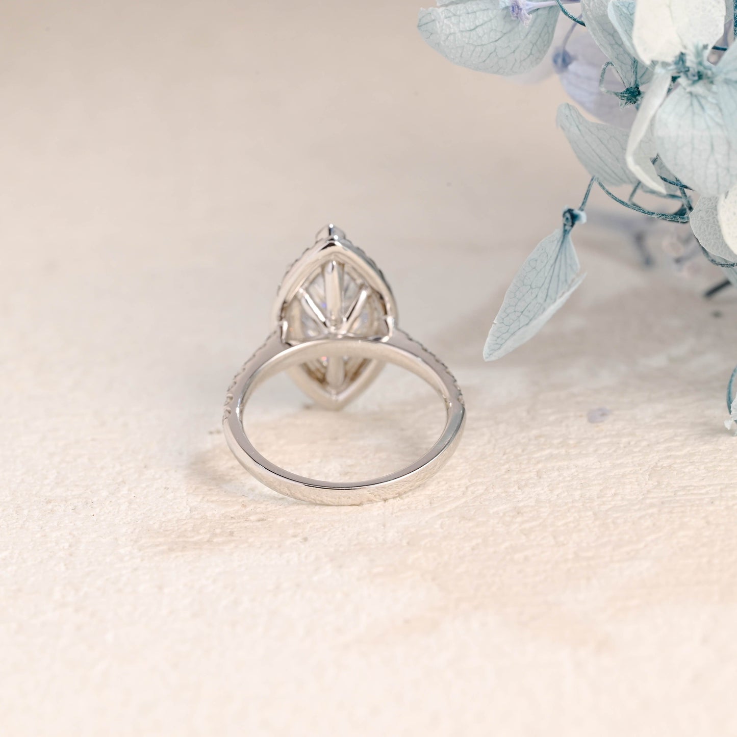 CausYou Marquise cut moissanite engagement ring Solid Gold Halo Marquise Cut Moissanite Engagement Ring