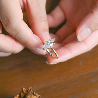 CausYou Marquise cut moissanite engagement ring Solid Gold Hidden Halo Marquise Cut Moissanite Engagement Ring