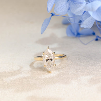 CausYou Marquise cut moissanite engagement ring Solid Gold Hidden Halo Marquise Cut Moissanite Engagement Ring