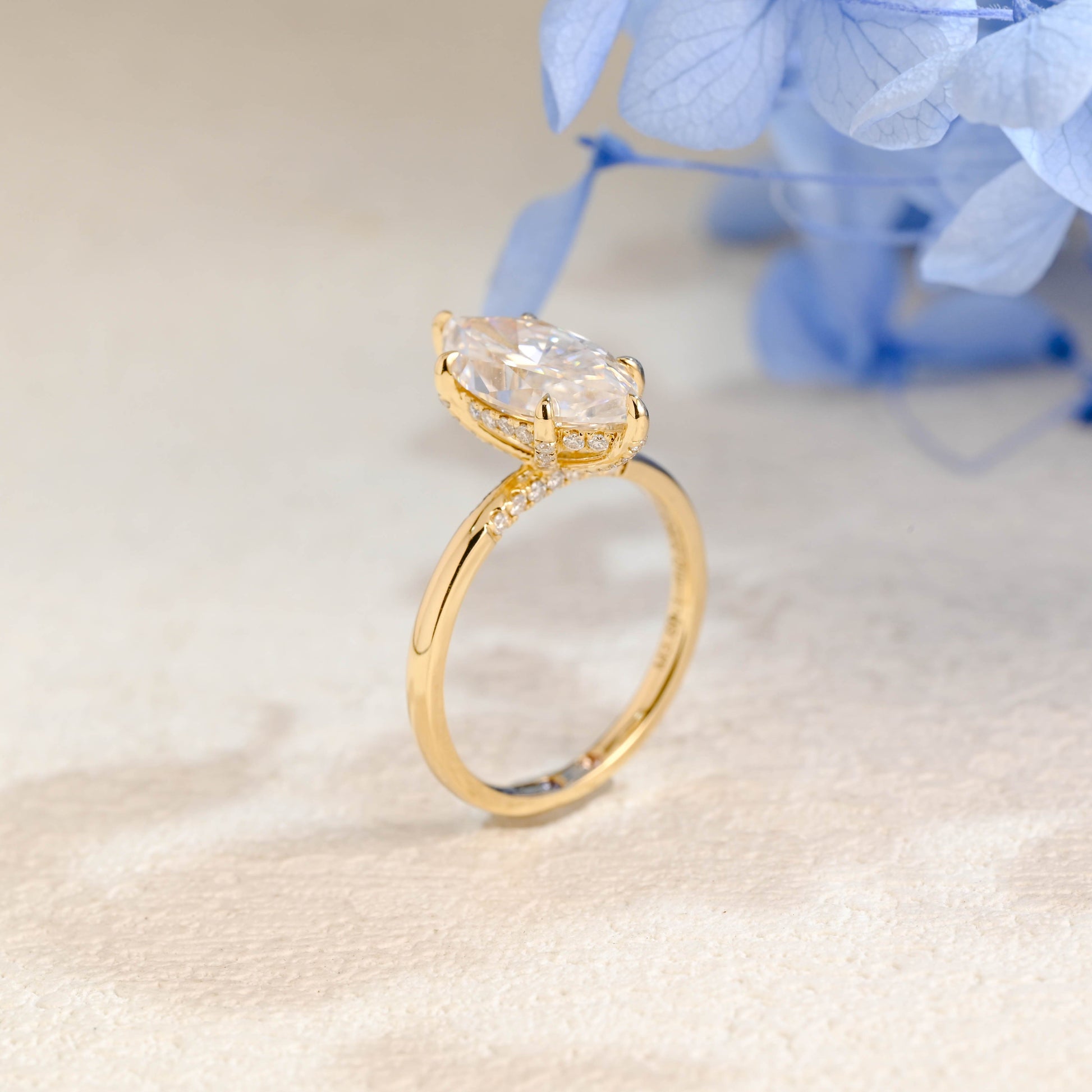 CausYou Marquise cut moissanite engagement ring Solid Gold Hidden Halo Marquise Cut Moissanite Engagement Ring