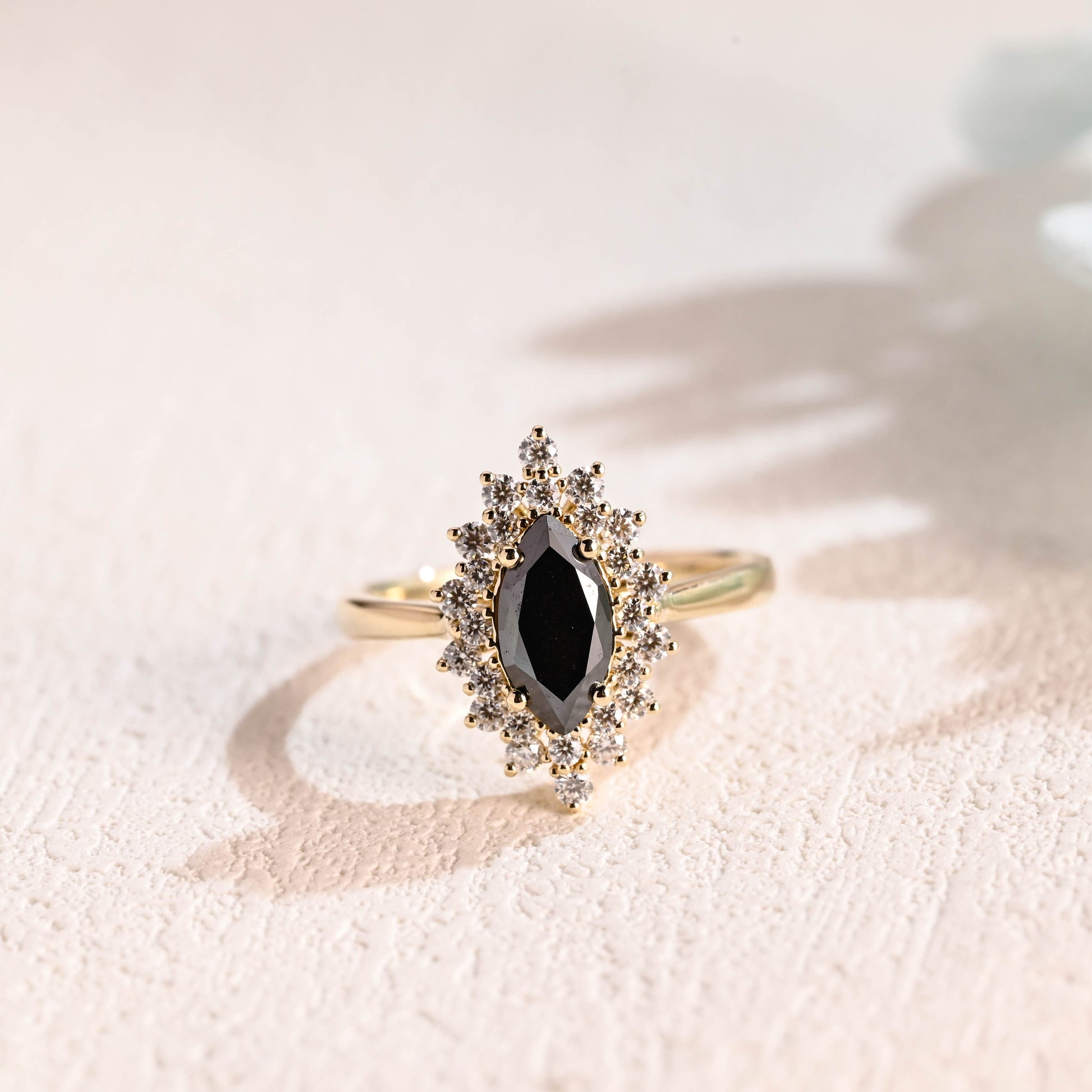 Solid Gold Marquise Cut Black Moissanite Engagement Ring – CausYou