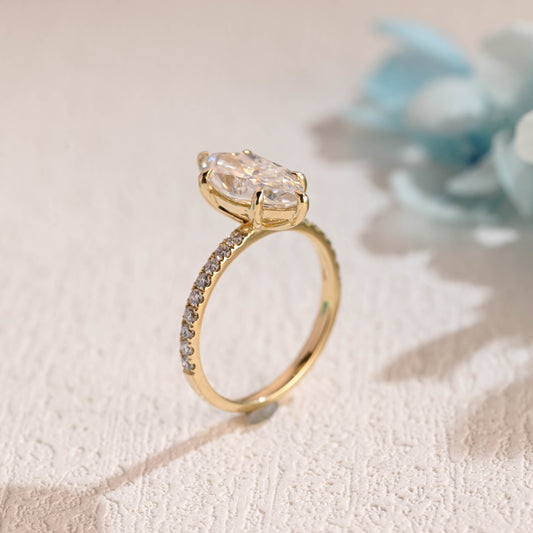 CausYou Marquise cut moissanite engagement ring Solid Gold Marquise Cut Moissanite Engagement Ring, Paved Promise Ring, Proposal Ring, Gift for Women Wife