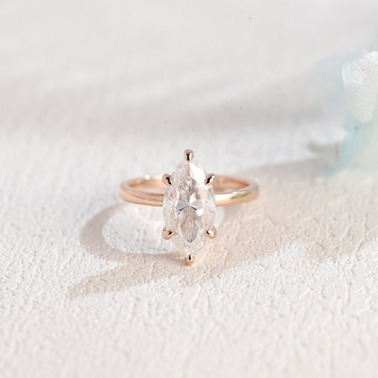 CausYou Marquise cut moissanite engagement ring Solid Gold Marquise Cut Moissanite Engagement Ring, Vintage Promise Ring, Proposal Ring, Gift for Woman, Wife