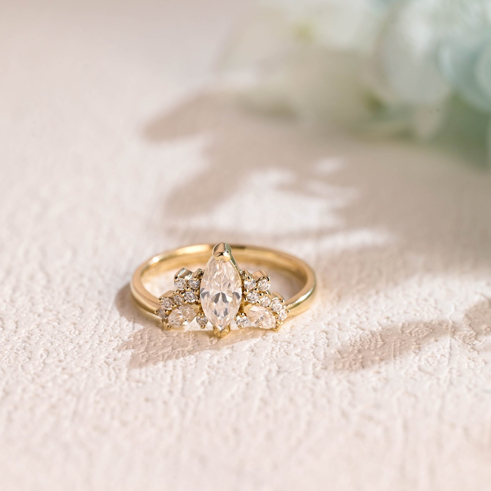 CausYou Marquise cut moissanite engagement ring Solid Gold Marquise Cut Moissanite Engagement Ring, Vintage Wedding Ring, Promise Ring Proposal Ring for Women Wife