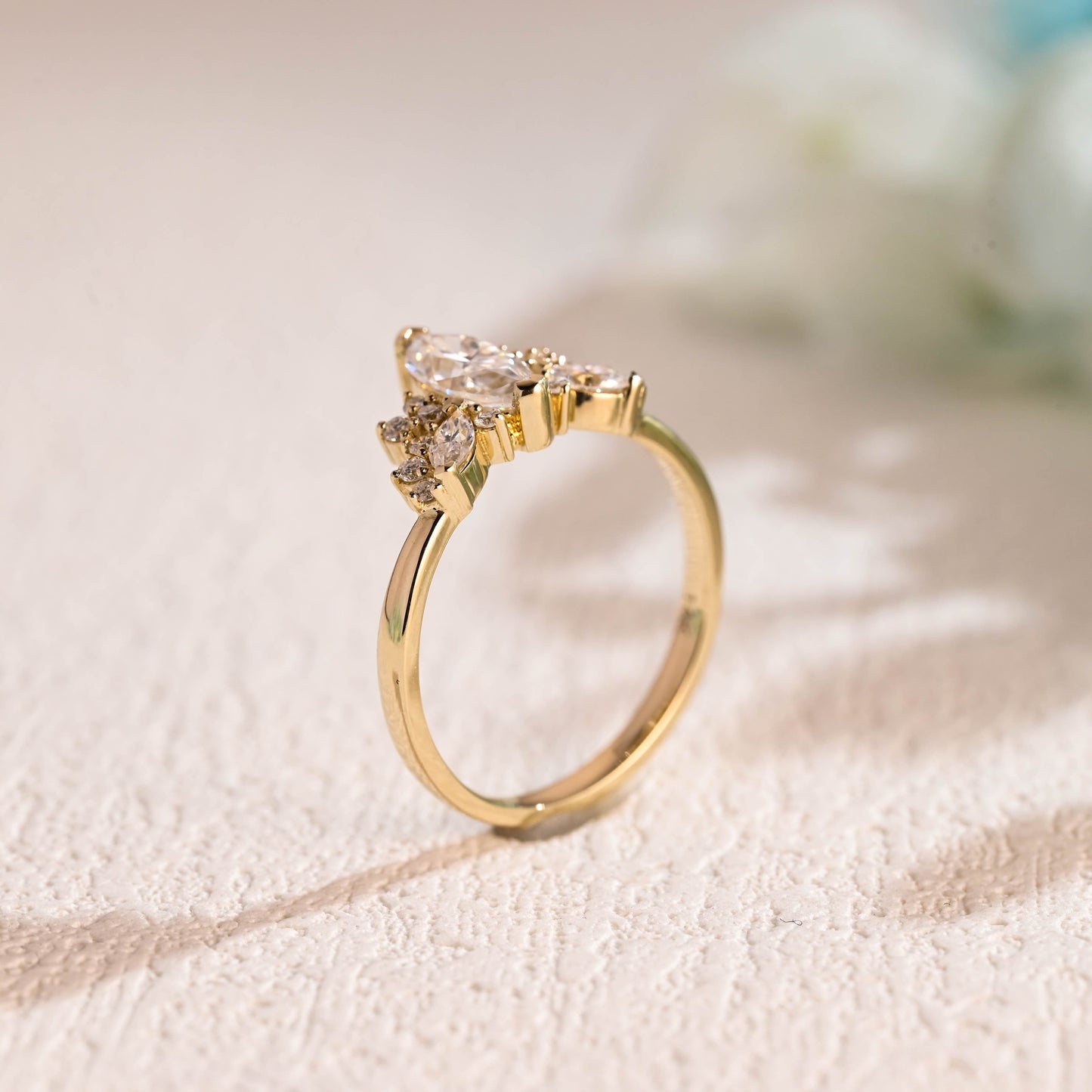 CausYou Marquise cut moissanite engagement ring Solid Gold Marquise Cut Moissanite Engagement Ring, Vintage Wedding Ring, Promise Ring Proposal Ring for Women Wife