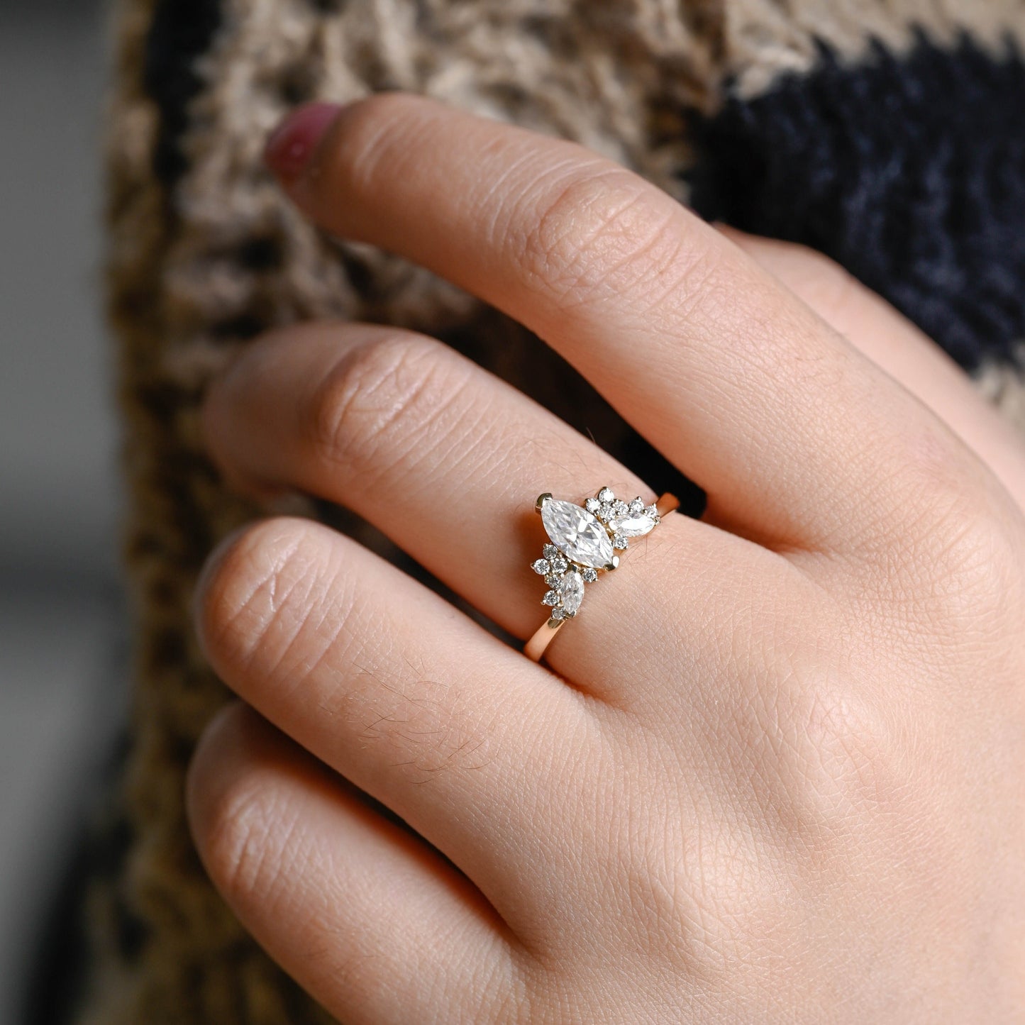 CausYou Marquise cut moissanite engagement ring Solid Gold Marquise Cut Moissanite Engagement Ring, Vintage Wedding Ring, Promise Ring Proposal Ring for Women Wife