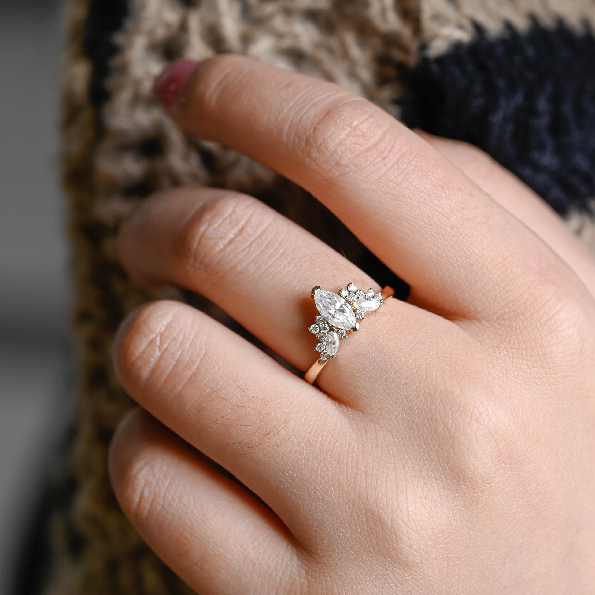 CausYou Marquise cut moissanite engagement ring Solid Gold Marquise Cut Moissanite Engagement Ring, Vintage Wedding Ring, Promise Ring Proposal Ring for Women Wife