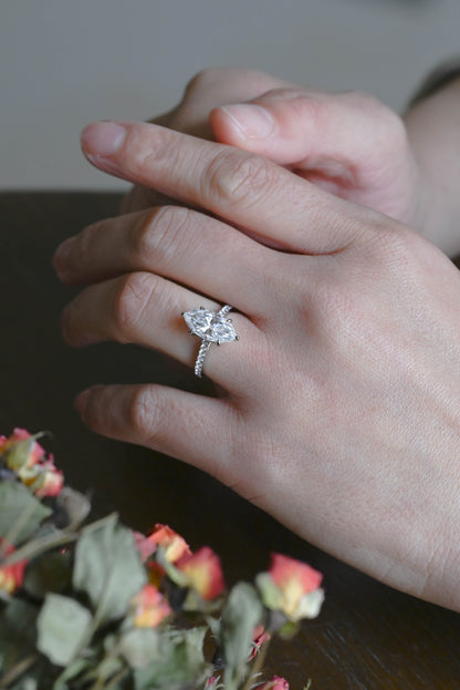 CausYou Marquise cut moissanite engagement ring Solid Gold Solitaire Hidden Halo Marquise Cut Moissanite Engagement Ring