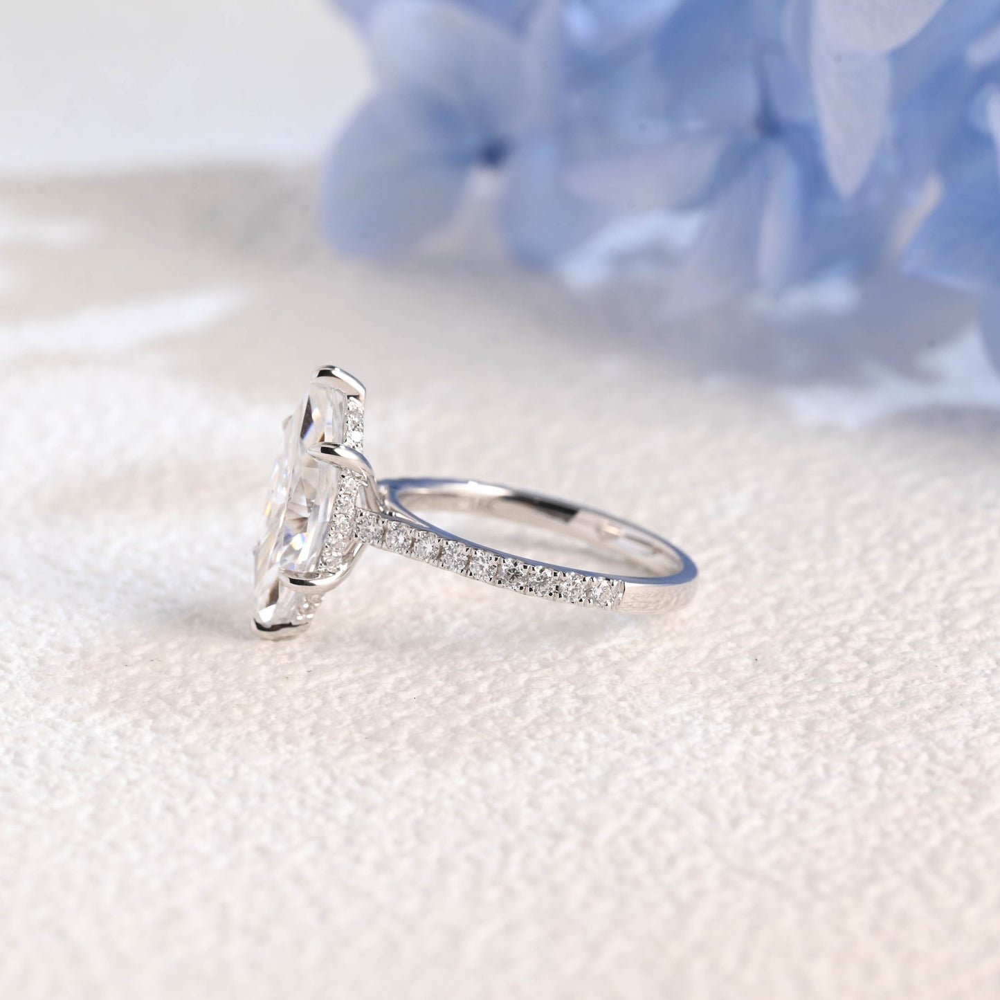 CausYou Marquise cut moissanite engagement ring Solid Gold Solitaire Hidden Halo Marquise Cut Moissanite Engagement Ring