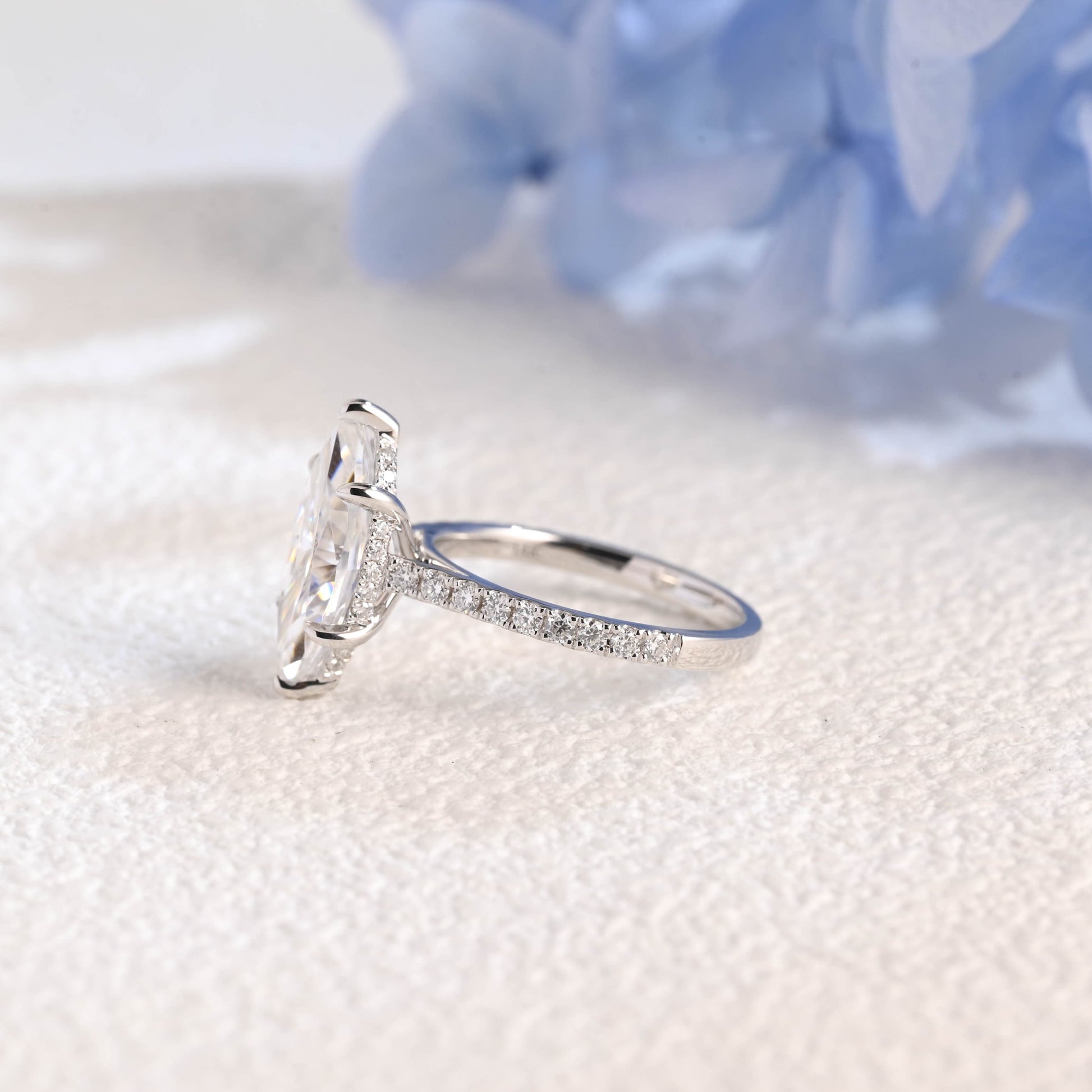 CausYou Marquise cut moissanite engagement ring Solid Gold Solitaire Hidden Halo Marquise Cut Moissanite Engagement Ring