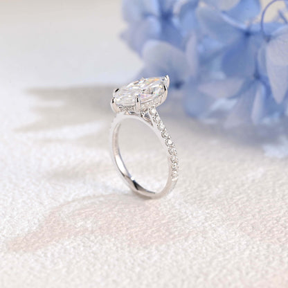 CausYou Marquise cut moissanite engagement ring Solid Gold Solitaire Hidden Halo Marquise Cut Moissanite Engagement Ring