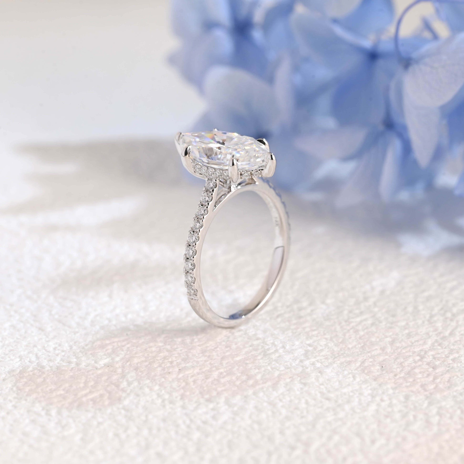 CausYou Marquise cut moissanite engagement ring Solid Gold Solitaire Hidden Halo Marquise Cut Moissanite Engagement Ring
