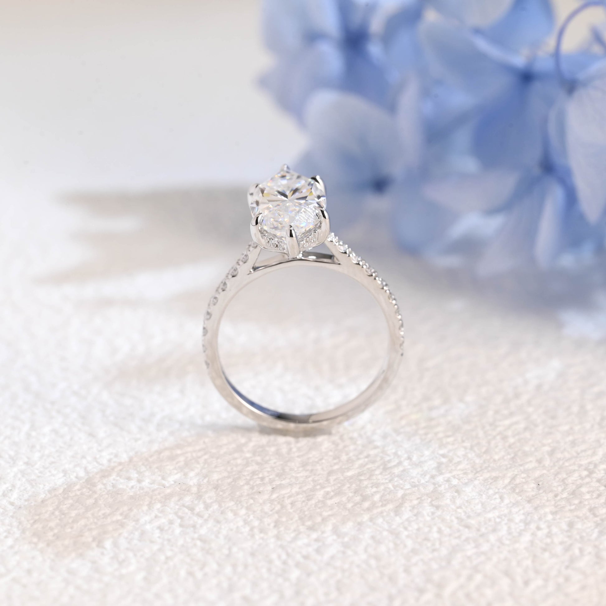 CausYou Marquise cut moissanite engagement ring Solid Gold Solitaire Hidden Halo Marquise Cut Moissanite Engagement Ring