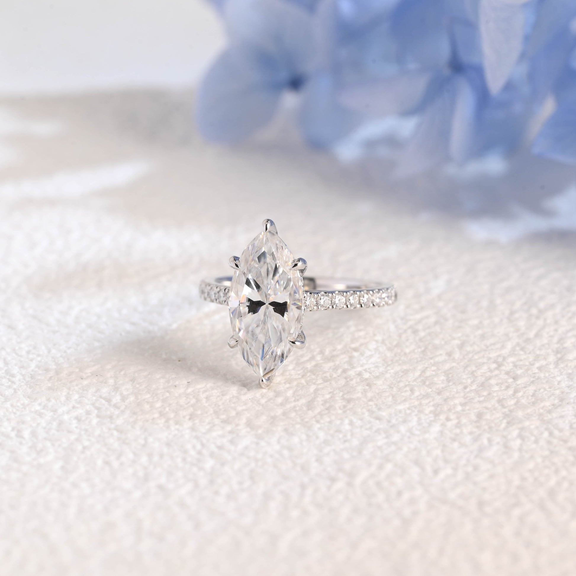 CausYou Marquise cut moissanite engagement ring Solid Gold Solitaire Hidden Halo Marquise Cut Moissanite Engagement Ring