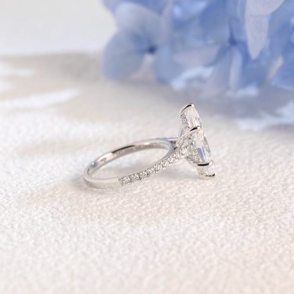 CausYou Marquise cut moissanite engagement ring Solid Gold Solitaire Hidden Halo Marquise Cut Moissanite Engagement Ring