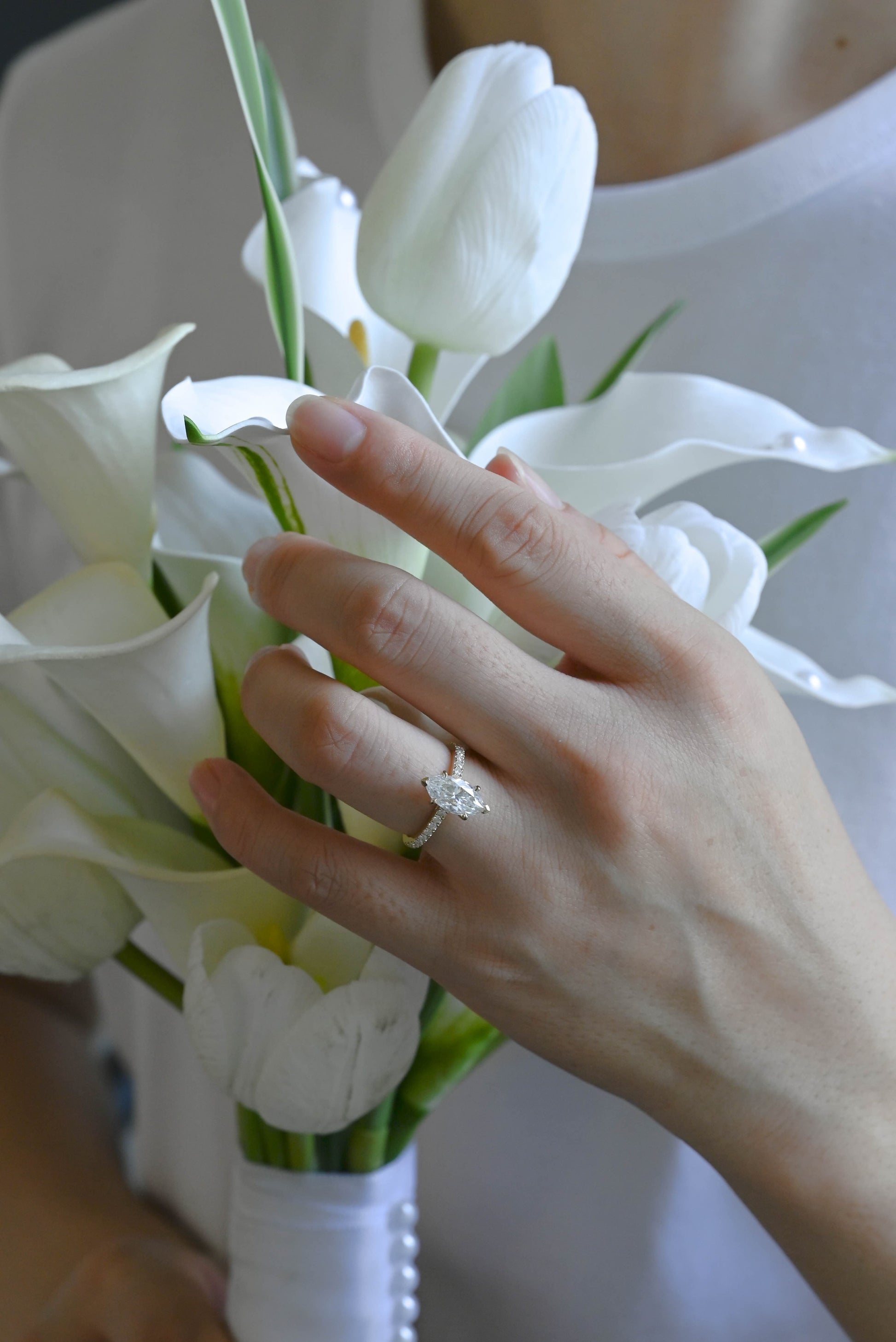 CausYou Marquise cut moissanite engagement ring Solid Gold Solitaire Hidden Halo Marquise Cut Moissanite Engagement Ring