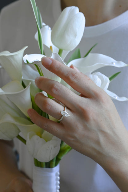 CausYou Marquise cut moissanite engagement ring Solid Gold Solitaire Hidden Halo Marquise Cut Moissanite Engagement Ring