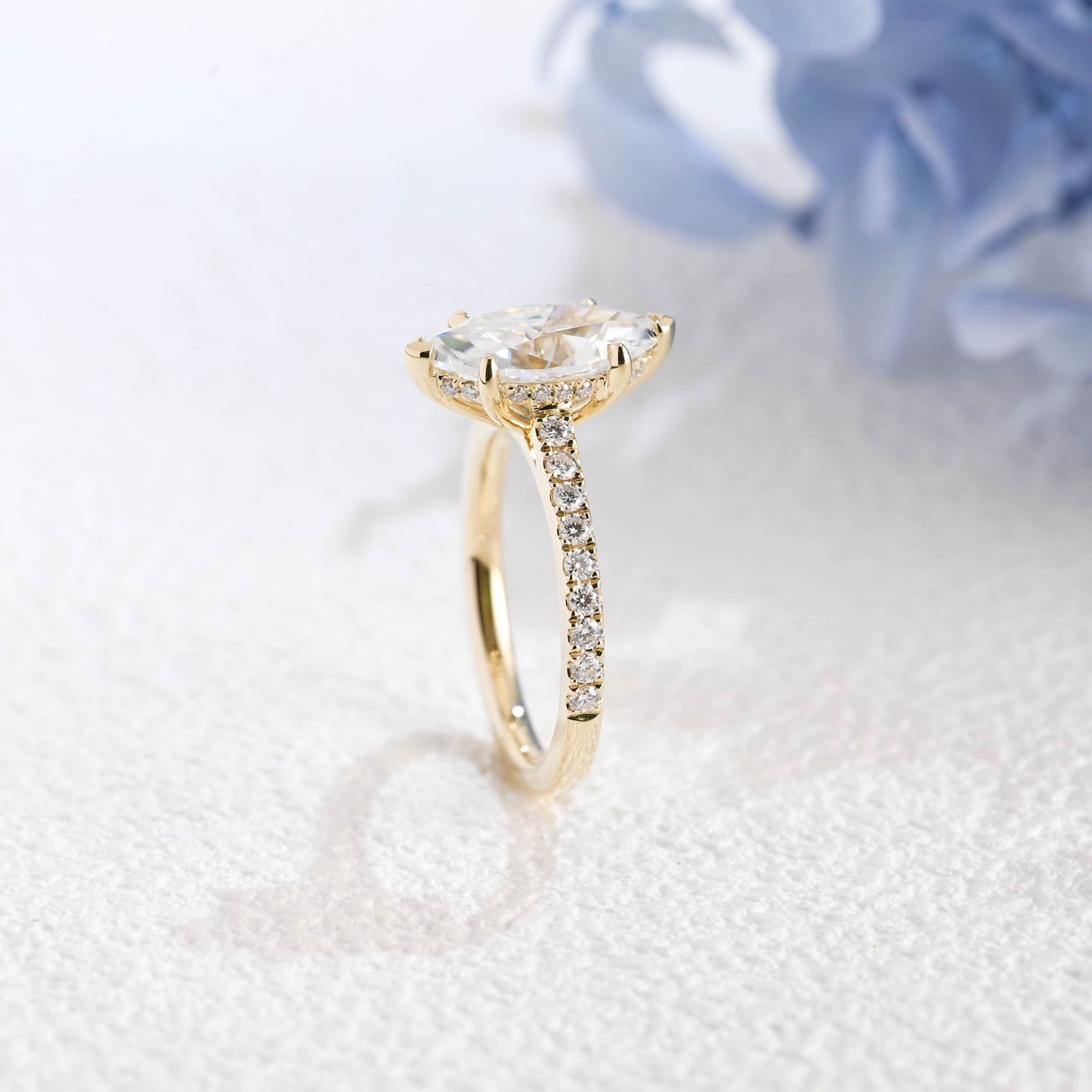 CausYou Marquise cut moissanite engagement ring Solid Gold Solitaire Hidden Halo Marquise Cut Moissanite Engagement Ring