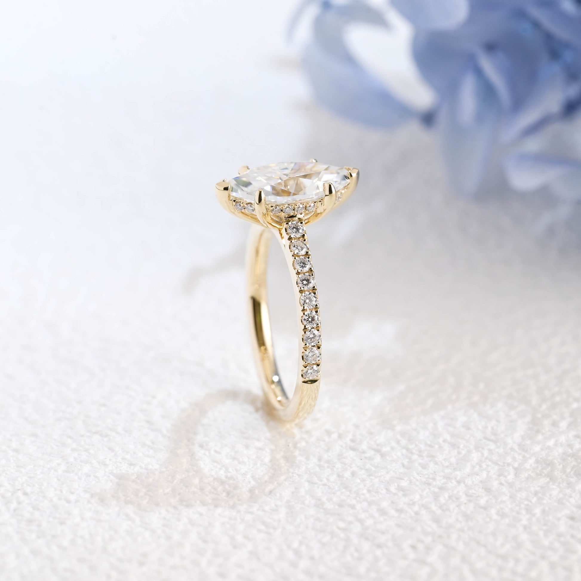 CausYou Marquise cut moissanite engagement ring Solid Gold Solitaire Hidden Halo Marquise Cut Moissanite Engagement Ring