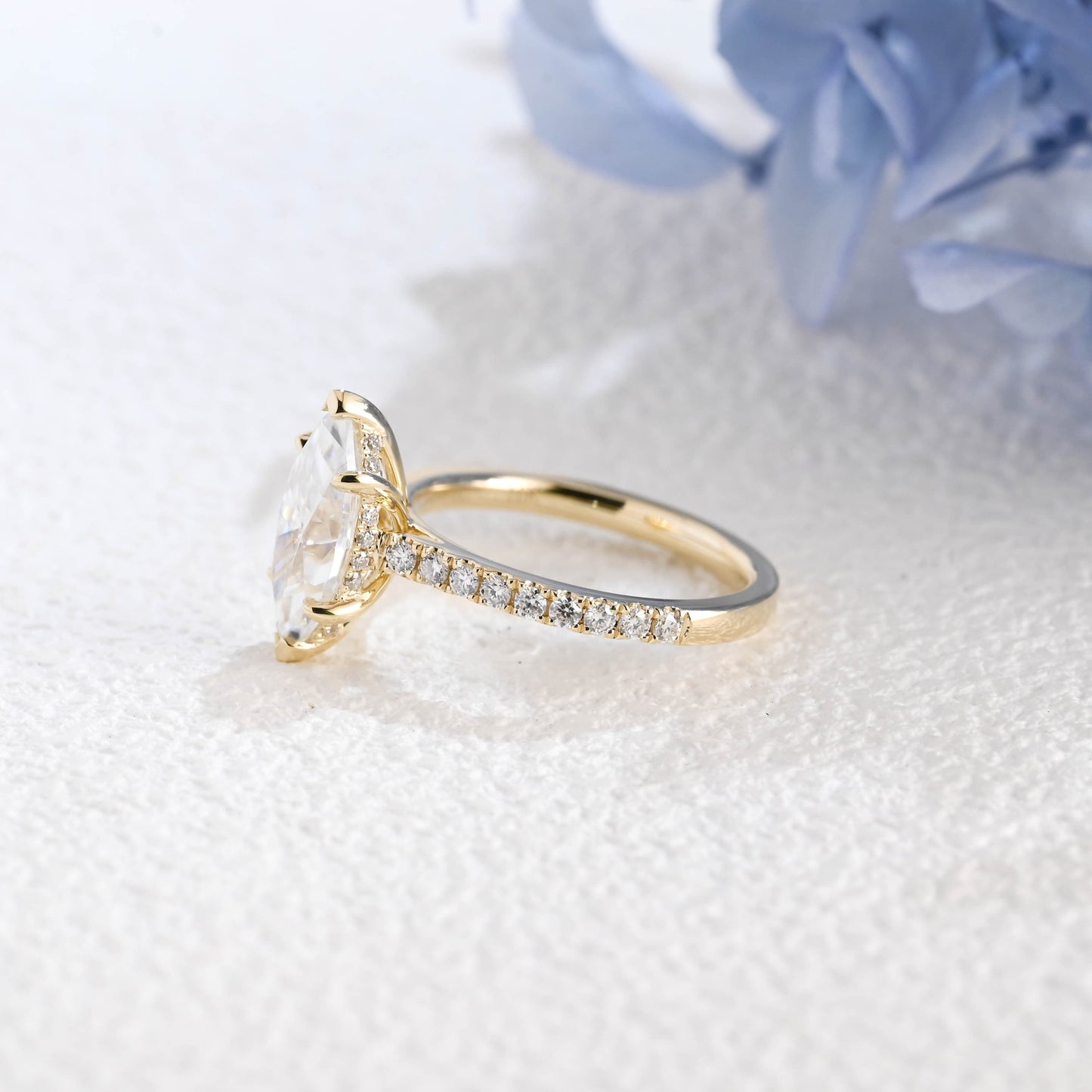 CausYou Marquise cut moissanite engagement ring Solid Gold Solitaire Hidden Halo Marquise Cut Moissanite Engagement Ring